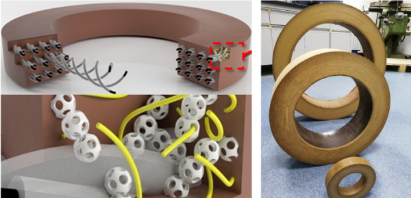 图3 水润滑摩擦密封复合材料微观结构示意图（左）与样品照片（右）